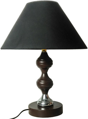 

RDC Brown Silver Stand Table Lamp with 10" Round Plain Black Lamp Shade Table Lamp(32 cm, Brown)