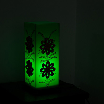 

eCraftIndia Floral Wooden Block Leaf Design Table Lamp(26.6 cm, Green, Brown)