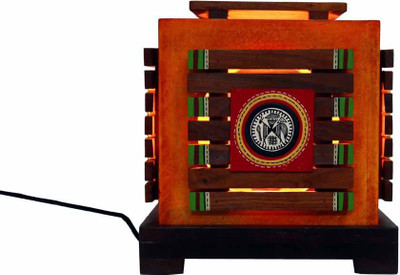 

Indikala Square Ethnic Wooden Perforated Lamp Table Lamp(21 cm, Orange & Drak Brown)