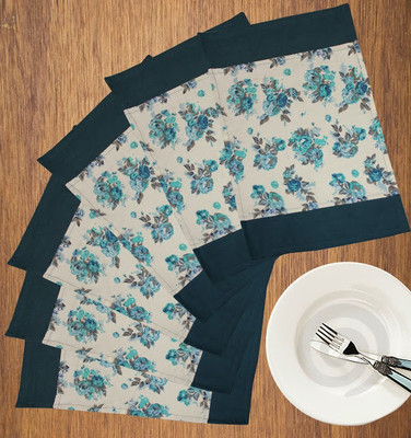 Dekor World Rectangular Pack of 6 Table Placemat(Blue, Cotton)