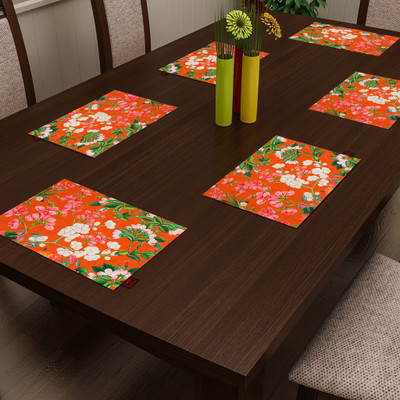 SEJ BY NISHA GUPTA Rectangular Pack of 2 Table Placemat(Orange, Cotton)