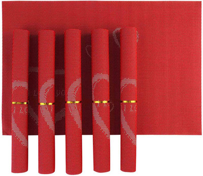 

HOKIPO Rectangular Pack of 6 Table Placemat(Red, PVC)