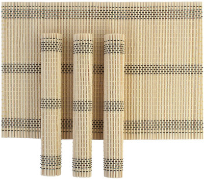 

HOKIPO Rectangular Pack of 4 Table Placemat(Beige, Natural Bamboo)