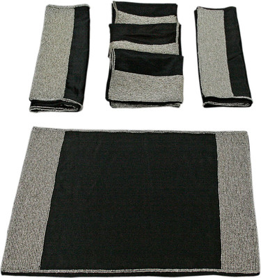 

Sriam Rectangular Pack of 4 Table Placemat(Black, Cotton)