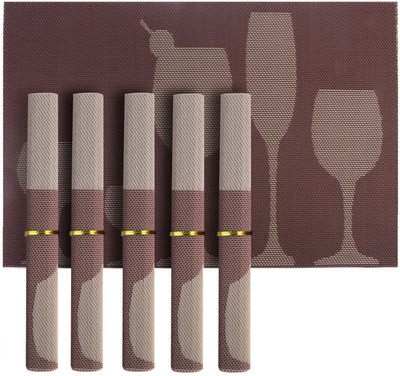 

HOKIPO Rectangular Pack of 6 Table Placemat(Brown, PVC)