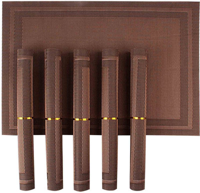 

HOKIPO Rectangular Pack of 6 Table Placemat(Brown, PVC)