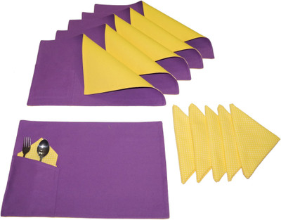 Lushomes Rectangular Pack of 12 Table Placemat(Yellow, Cotton)