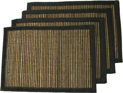 Rhapsody Decor Rectangular Pack of 4 Table Placemat(Black, Beige), Beige;black