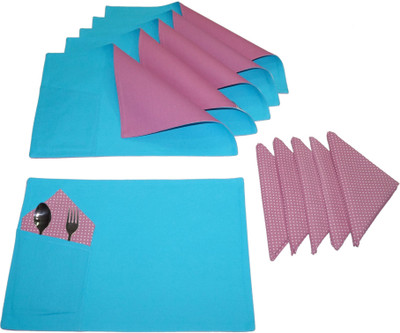 

Lushomes Rectangular Pack of 12 Table Placemat(Blue, Cotton)