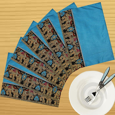 Dekor World Rectangular Pack of 6 Table Placemat(Blue, Polyester)