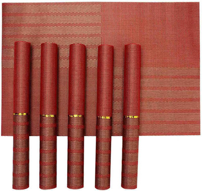 

HOKIPO Rectangular Pack of 6 Table Placemat(Red, PVC)