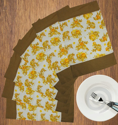Dekor World Rectangular Pack of 6 Table Placemat(Yellow, Cotton)