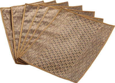 

Jodhaa Rectangular Pack of 6 Table Placemat(Gold, Brocade)