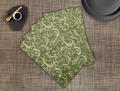 Dekor World Rectangular Pack of 6 Table Placemat(Green, Cotton)