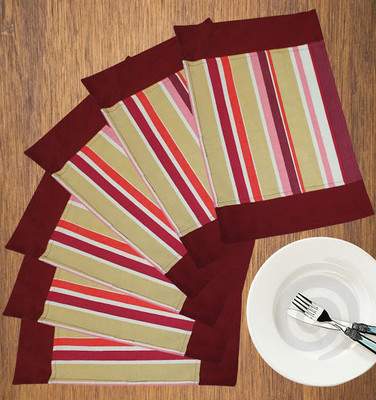 Dekor World Rectangular Pack of 6 Table Placemat(Maroon, Cotton)