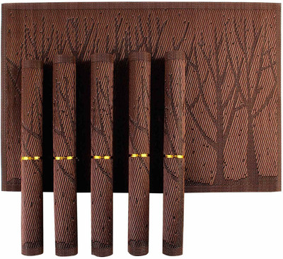 

HOKIPO Rectangular Pack of 6 Table Placemat(Brown, PVC)