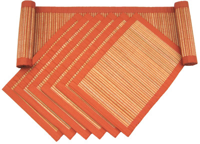 

Rhapsody Decor Rectangular Pack of 7 Table Placemat(Orange, Beige, Cotton, Straw), Beige;orange