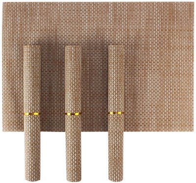 

HOKIPO Rectangular Pack of 4 Table Placemat(Brown, PVC)