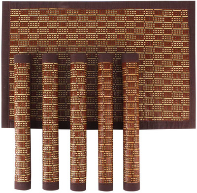 

HOKIPO Rectangular Pack of 6 Table Placemat(Brown, Natural Bamboo)