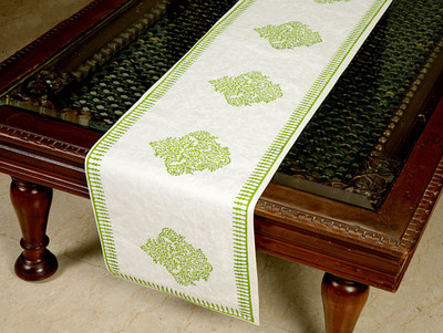 

Jodhaa White, Green 180 cm Table Runner(Cotton)