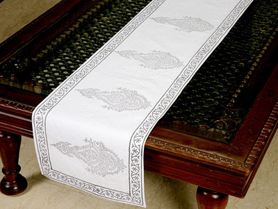 

Jodhaa White, Grey 180 cm Table Runner(Cotton)