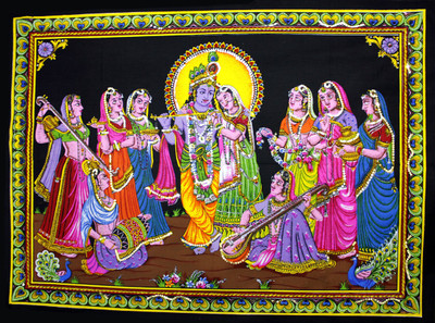 

Amazing India Lord Krishna & Radha Gopi Sequin Cotton Wall Hanging AISBM007 God & Goddess Tapestry(Multicolor)