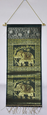 

Lal Haveli Home Decoration Silk Wall Hanging Letter Holder Animal Tapestry(Green)