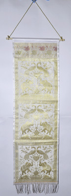 

Lal Haveli Elephant Design Ethnic Art Wall Decor Silk Hanging Tapestry(White)
