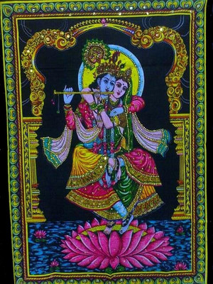 

Amazing India Lord Krishna & Radha Lotus Sequin Cotton Wall Hanging AISBL004 God Tapestry(Multicolor)