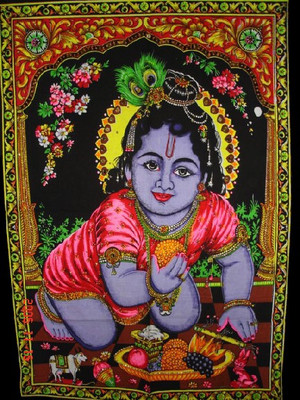

Amazing India Baby Krishna Bal Gopal Janmashtmi Special Sequin Cotton Wall Hanging Aisbm005 God Tapestry(Multicolor)