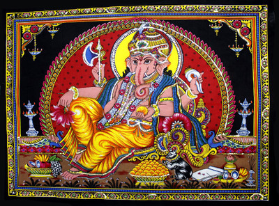 Amazing India Lord Ganesha / Ganpati / Ganesh Sequin Cotton Wall Hanging AISBL008 God Tapestry(Multicolor) available at flipkart for Rs.999