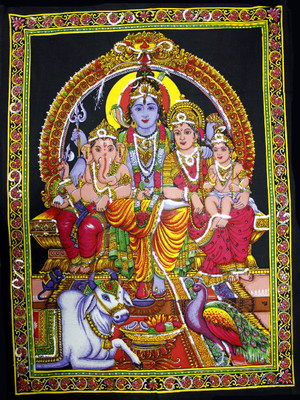 

Amazing India God of Wisdom & Wealth Ganesha / Shiva Family Tapestry Sequin Cotton Wall Hanging AISBL013 God Tapestry(Multicolor)
