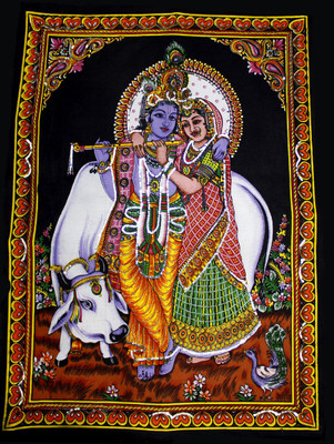 

Amazing India Lord Krishna & Radha Sequin Cotton Wall Hanging AISBM002 God & Goddess Tapestry(Multicolor)