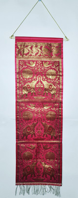 

Lal Haveli Traditional Brocade Work Elephant & Peacock Design Silk Wall Hanging Tapestry(Pink)