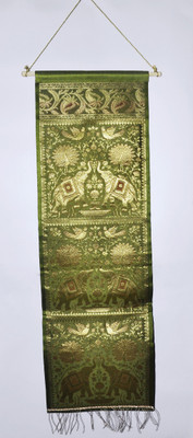 

Lal Haveli Traditional Brocade Work Elephant Design Silk Wall Hanging Tapestry(Green)