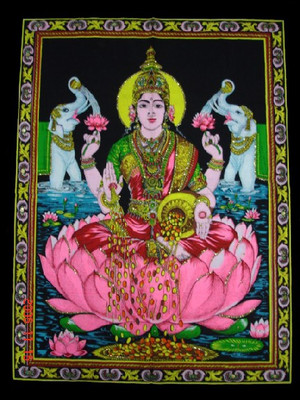 

Amazing India Goddess Lakshmi Tapestry Sequin Cotton Wall Hanging AISBM017 Goddess Tapestry(Multicolor)