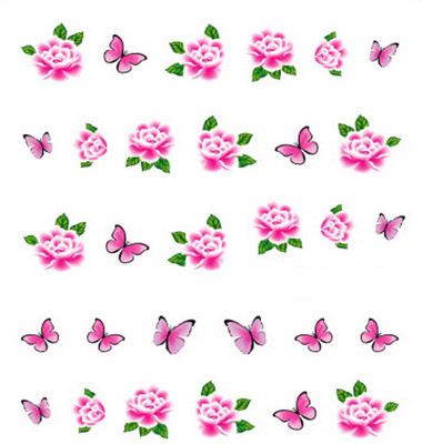 

SENECIO™ Butterflies Rose Pink Love Floral Temporary Nail Tattoo(Butterfly, Rose)