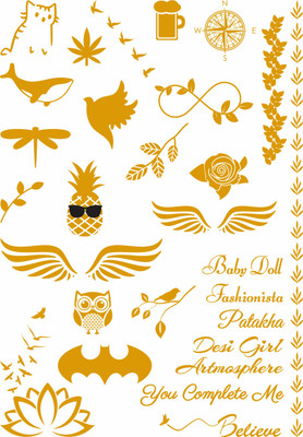 

Flash Tattoo India(Metalic Strips, design elements, Butterfly, Rose, flower, cat, birds)