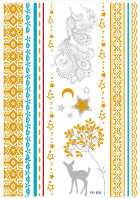 

Flash Tattoo India(Metalic Strips, flower, moon, star, dear, design elements, Mehndi, bracelet)