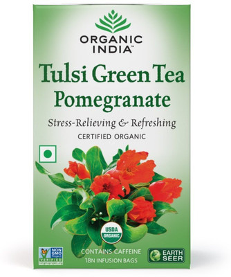 

Organic India Stress Relieving & Refreshing 18 tea bag Pomegranate Green Tea(18 Sachets, Box)