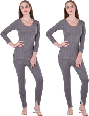 LUX INFERNO Women Charcoal Melange Women Top - Pyjama Set Thermal