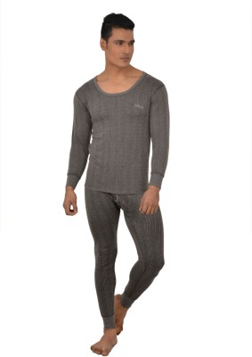 LUX INFERNO Charcoal Melange Full Sleeves Round Neck Men Top - Pyjama Set Thermal