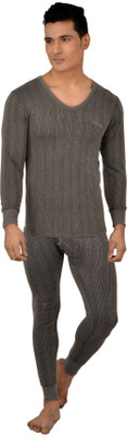 Lux Inferno Charcoal Melange Full Sleeves V- Neck Men Top - Pyjama Set Thermal
