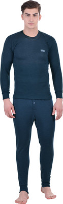 Lux Cottswool Blue Full Sleeves Round Neck Men Top - Pyjama Set Thermal