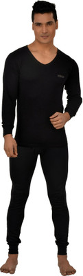 LUX INFERNO Plus Black Full Sleeves V - Neck Men Top - Pyjama Set Thermal