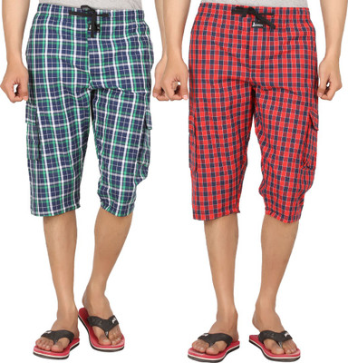 

Joven Checkered Men's Three Fourths, Multicolor