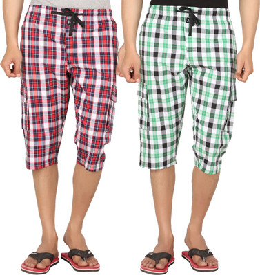 

Joven Checkered Men's Three Fourths, Multicolor