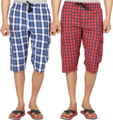 

Joven Checkered Men's Three Fourths, Multicolor