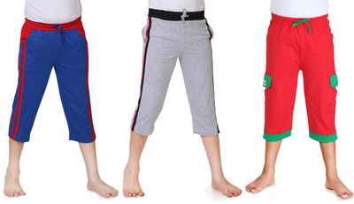 

Dongli Three Fourth For Boys(Multicolor Pack of 3, Dark blue & silver & red