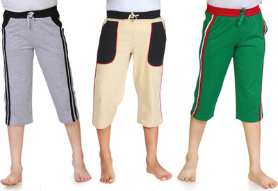

Dongli Three Fourth For Boys(Multicolor Pack of 3, Silver & beige & green